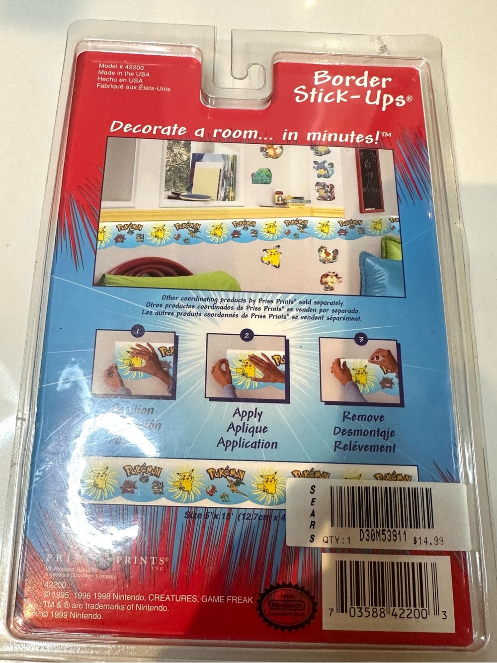 Vintage Nintendo Pokémon 1990s Pikachu Charizard Wall Trim Border NWT - Picture 2 of 2